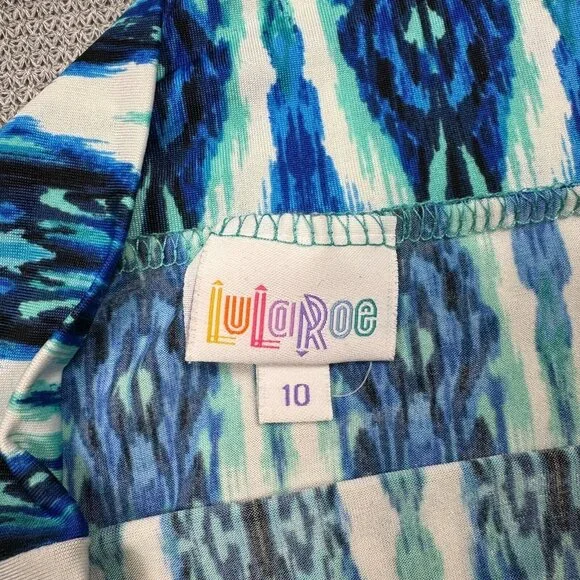 LuLaRoe A-Line Skirt Size 10 Multicolor Blue Geometric Pull On Knee Length Midi - Picture 8 of 12